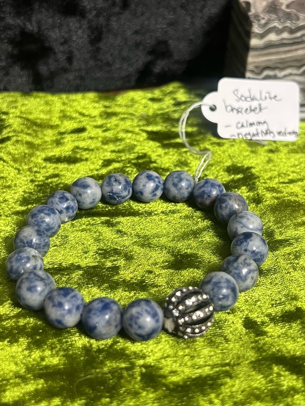 Sodalite Beaded Stretch Bracelet with Silver Accent